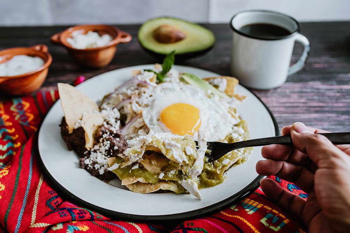 Chilaquiles with eggs, a traditional mexican dish