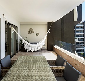 Large private terrace with furniture and hammock