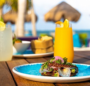 Gallery with the best images of Garza Blanca Resort & Spa Cancun restaurants: Blanca Blue restaurant, Hiroshi, Bocados Steak House, The snack and Food truck.